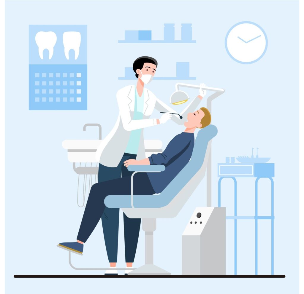 Graphic of a dentist performing a dental consultation on a patient